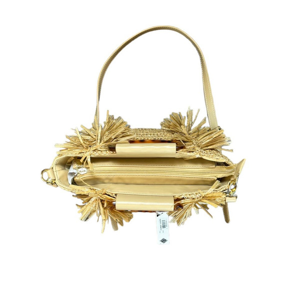 Sondra Roberts Boho Beach Fringe Squared Natural Straw Raffia Weave Bag Purse - Picture 6 of 15